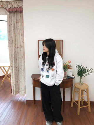 NYC Collection Mix Patch Kangaroo Pocket Loose Fit Hoodie