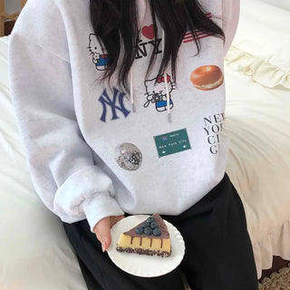 NYC Collection Mix Patch Kangaroo Pocket Loose Fit Hoodie