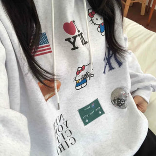 NYC Collection Mix Patch Kangaroo Pocket Loose Fit Hoodie