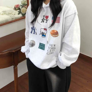 NYC Collection Mix Patch Kangaroo Pocket Loose Fit Hoodie