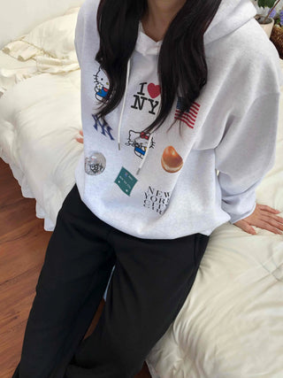 NYC Collection Mix Patch Kangaroo Pocket Loose Fit Hoodie