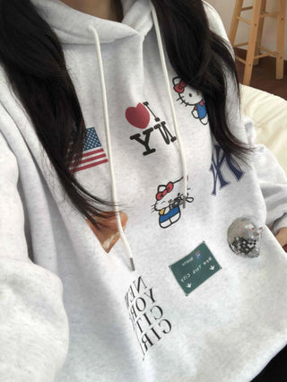 NYC Collection Mix Patch Kangaroo Pocket Loose Fit Hoodie