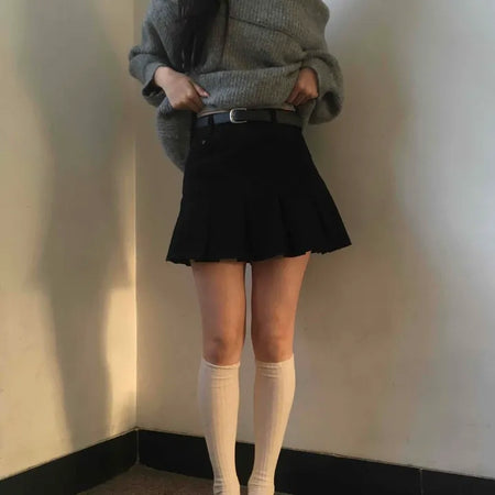 Diagonal Asymmetrical Pleated Cotton Mini Skirt
