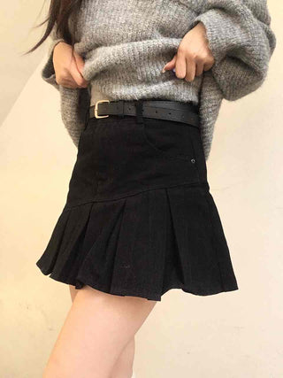 Diagonal Asymmetrical Pleated Cotton Mini Skirt