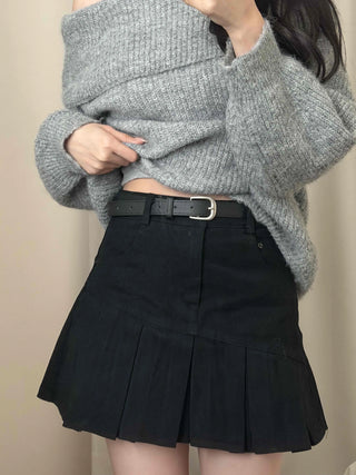 Diagonal Asymmetrical Pleated Cotton Mini Skirt