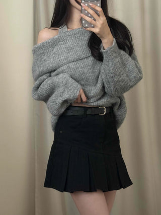 Diagonal Asymmetrical Pleated Cotton Mini Skirt
