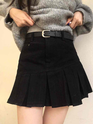 Diagonal Asymmetrical Pleated Cotton Mini Skirt