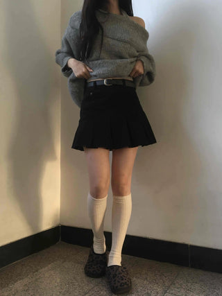 Diagonal Asymmetrical Pleated Cotton Mini Skirt