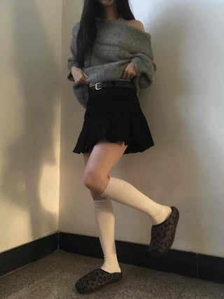 Diagonal Asymmetrical Pleated Cotton Mini Skirt