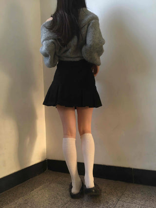 Diagonal Asymmetrical Pleated Cotton Mini Skirt