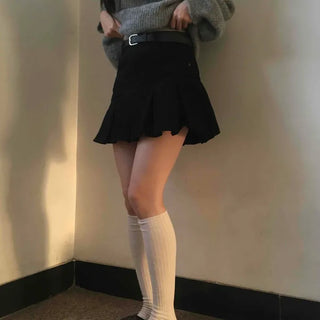 Diagonal Asymmetrical Pleated Cotton Mini Skirt