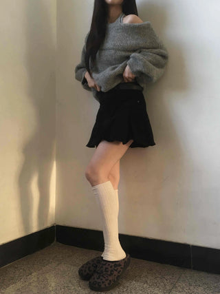 Diagonal Asymmetrical Pleated Cotton Mini Skirt