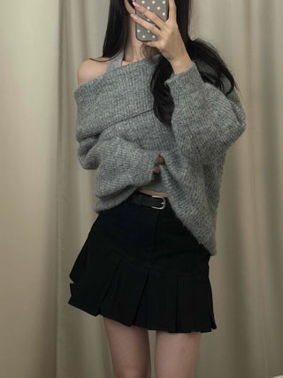 Diagonal Asymmetrical Pleated Cotton Mini Skirt