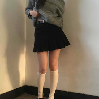 Diagonal Asymmetrical Pleated Cotton Mini Skirt