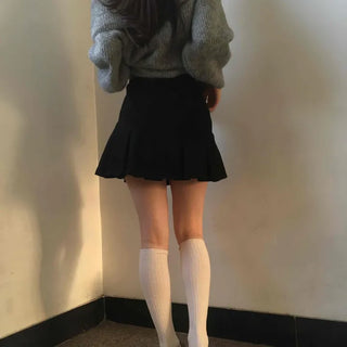Diagonal Asymmetrical Pleated Cotton Mini Skirt