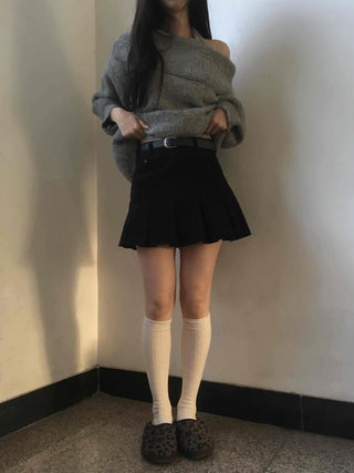 Diagonal Asymmetrical Pleated Cotton Mini Skirt