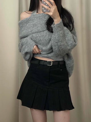 Diagonal Asymmetrical Pleated Cotton Mini Skirt