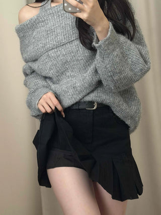 Diagonal Asymmetrical Pleated Cotton Mini Skirt