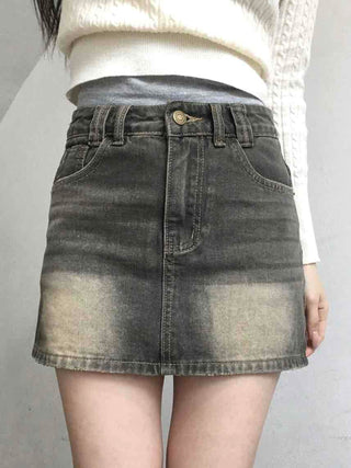 Y2K Vintage Washed High-Waisted Denim Mini Skirt