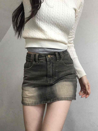 Y2K Vintage Washed High-Waisted Denim Mini Skirt