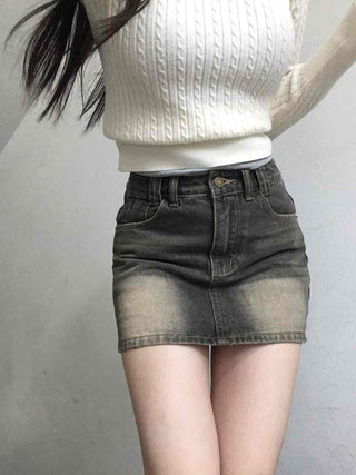 Y2K Vintage Washed High-Waisted Denim Mini Skirt