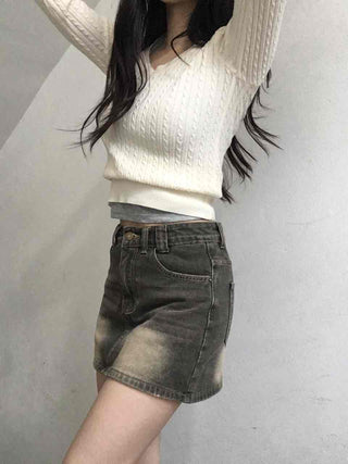 Y2K Vintage Washed High-Waisted Denim Mini Skirt