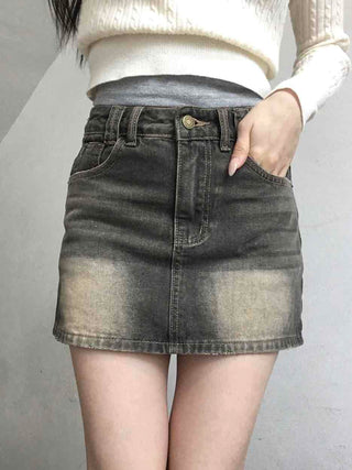Y2K Vintage Washed High-Waisted Denim Mini Skirt
