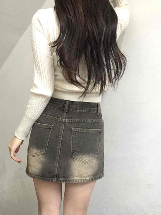 Y2K Vintage Washed High-Waisted Denim Mini Skirt