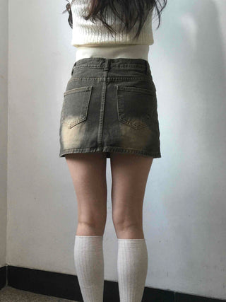 Y2K Vintage Washed High-Waisted Denim Mini Skirt