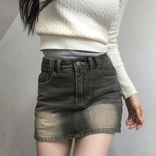 Y2K Vintage Washed High-Waisted Denim Mini Skirt