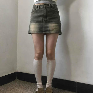 Y2K Vintage Washed High-Waisted Denim Mini Skirt