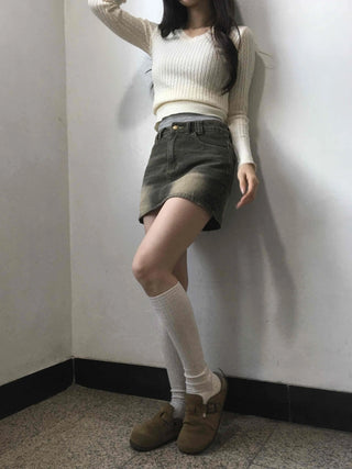 Y2K Vintage Washed High-Waisted Denim Mini Skirt