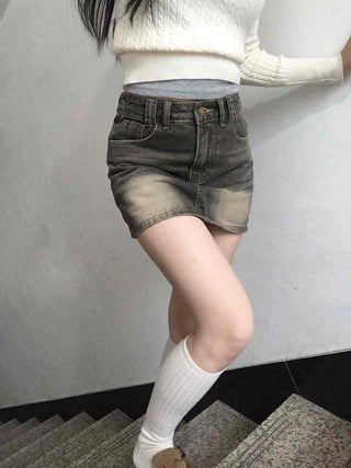 Y2K Vintage Washed High-Waisted Denim Mini Skirt