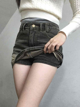 Y2K Vintage Washed High-Waisted Denim Mini Skirt