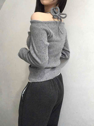 String Halter Square Neck Slim Fleece-Lined Long Sleeve T-shirt