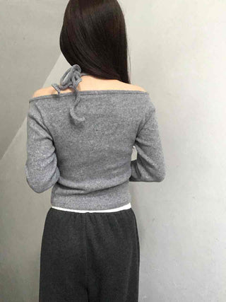 String Halter Square Neck Slim Fleece-Lined Long Sleeve T-shirt