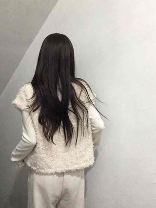Soft Fur Pom-pom Tie Short Sleeve Vest