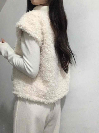 Soft Fur Pom-pom Tie Short Sleeve Vest
