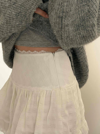 Lace Frill Shirred Flare Mini Skirt