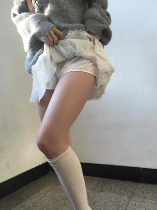 Lace Frill Shirred Flare Mini Skirt