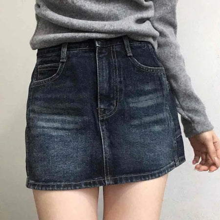 Vintage Washed Denim Mini Skirt