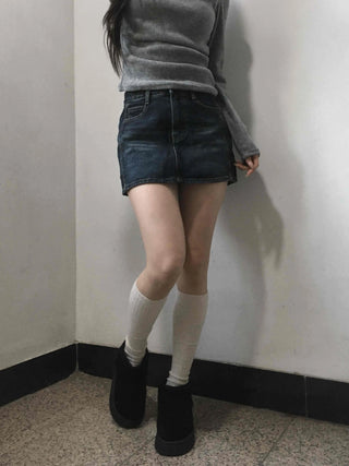 Vintage Washed Denim Mini Skirt