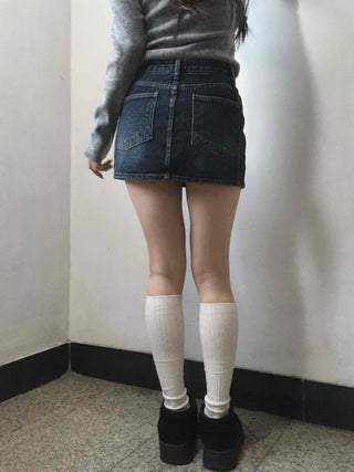 Vintage Washed Denim Mini Skirt