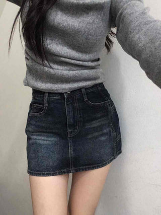 Vintage Washed Denim Mini Skirt