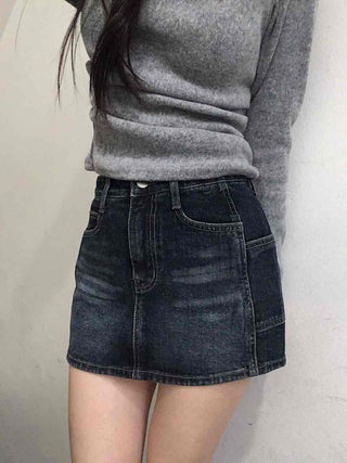 Vintage Washed Denim Mini Skirt