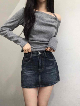 Vintage Washed Denim Mini Skirt