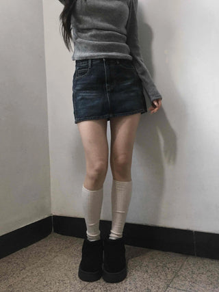 Vintage Washed Denim Mini Skirt