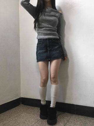 Vintage Washed Denim Mini Skirt