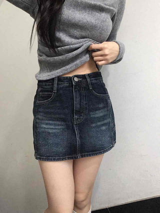 Vintage Washed Denim Mini Skirt