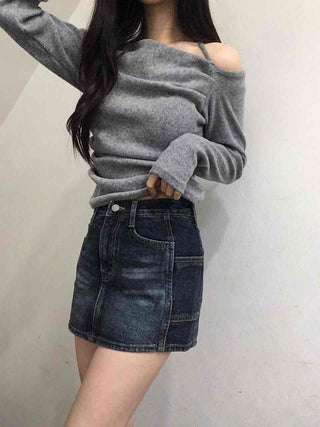 Vintage Washed Denim Mini Skirt
